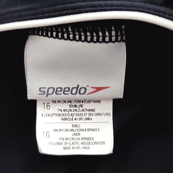 Speedo Women's Black One Piece Swimsuit White Trim Criss-Cross Straps Size 16 - Picture 9 of 14